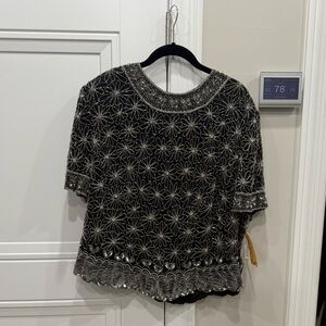 Women’s Papell Boutique Black and Silver Floral Top